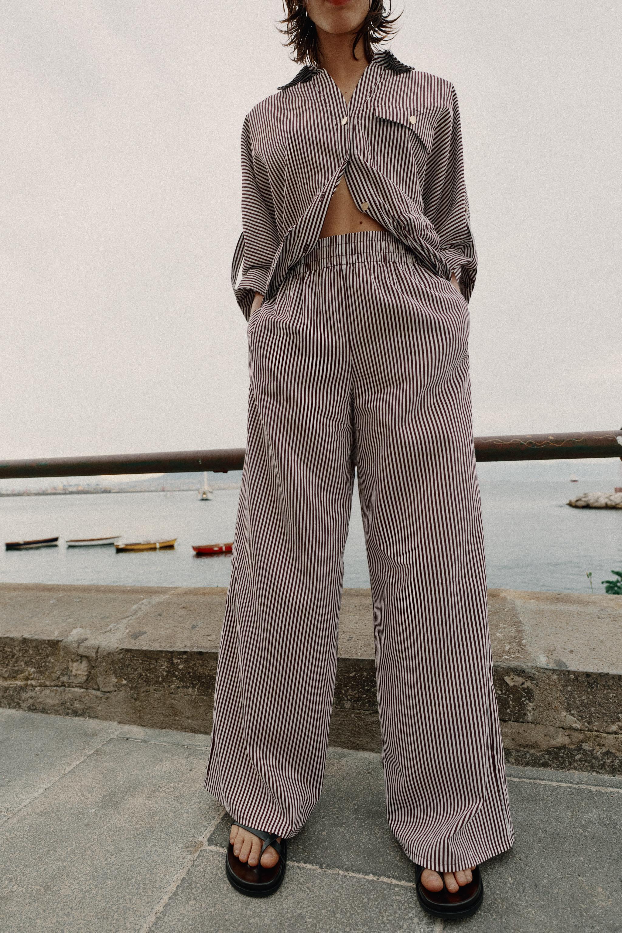 STRIPED WIDE LEG PANTS